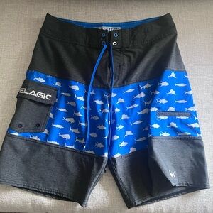 Pelagic Black and Blue Shark Pattern Shorts
